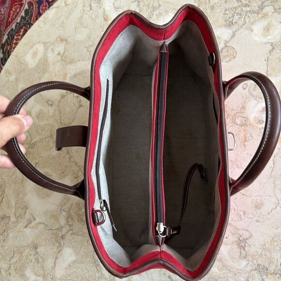 Dooney & Bourke Dual Handle Satchel Donegal Crest Red Canvas & Leather Bag - Picture 12 of 14